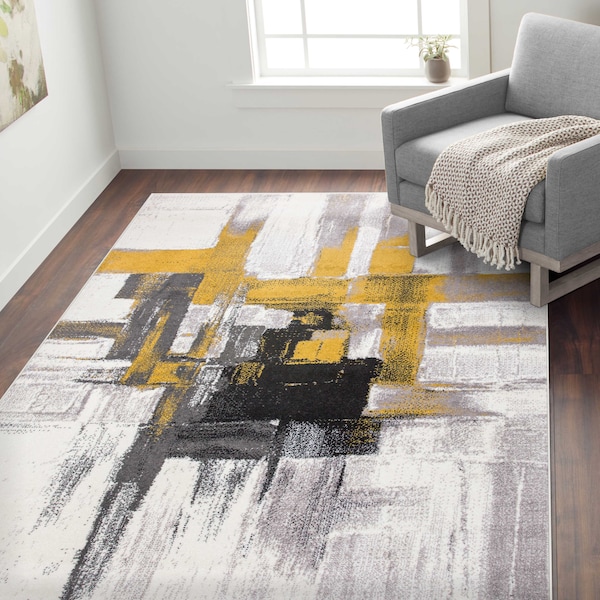 World Rug Gallery Contemporary Modern Abstract Area Rug 10' x 14' Gold - 950GOLD10X14