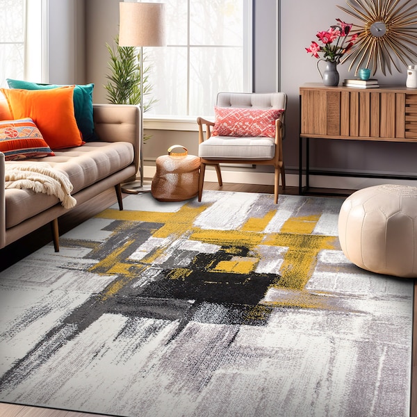 World Rug Gallery Contemporary Modern Abstract Area Rug 10' x 14' Gold - 950GOLD10X14