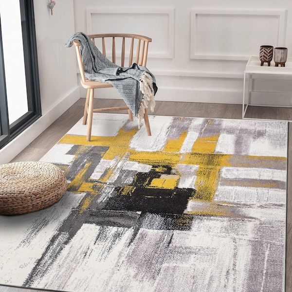World Rug Gallery Contemporary Modern Abstract Area Rug 10' x 14' Gold - 950GOLD10X14