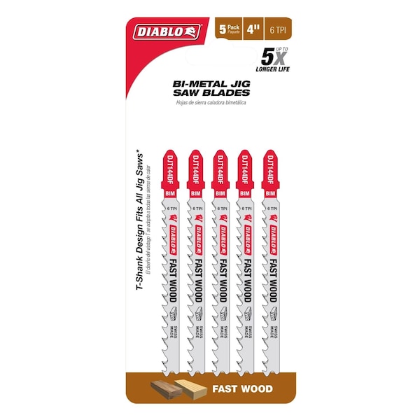 Diablo 4 in. Bi-Metal T-Shank Jig Saw Blade 6 TPI 5 pk - DJT144DF5