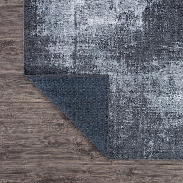 World Rug Gallery Contemporary Distressed Abstract Machine Washable Dark Gray Runner Rug 2'6''x7' - 5075DARKGRAY2X7
