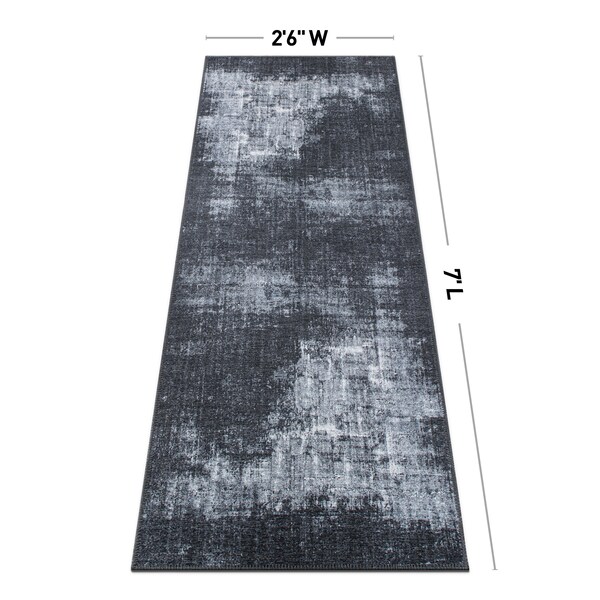 World Rug Gallery Contemporary Distressed Abstract Machine Washable Dark Gray Runner Rug 2'6''x7' - 5075DARKGRAY2X7
