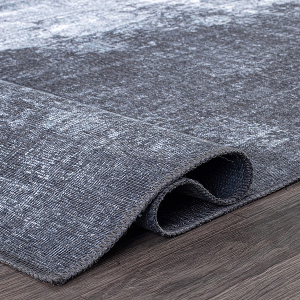 World Rug Gallery Contemporary Distressed Abstract Machine Washable Dark Gray Runner Rug 2'6''x7' - 5075DARKGRAY2X7