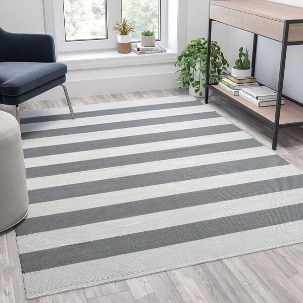 Flash Furniture 5x7 Indoor-Outdoor Grey/White Cabana Area Rug - CI-20-9409-57-GR-WH-GG