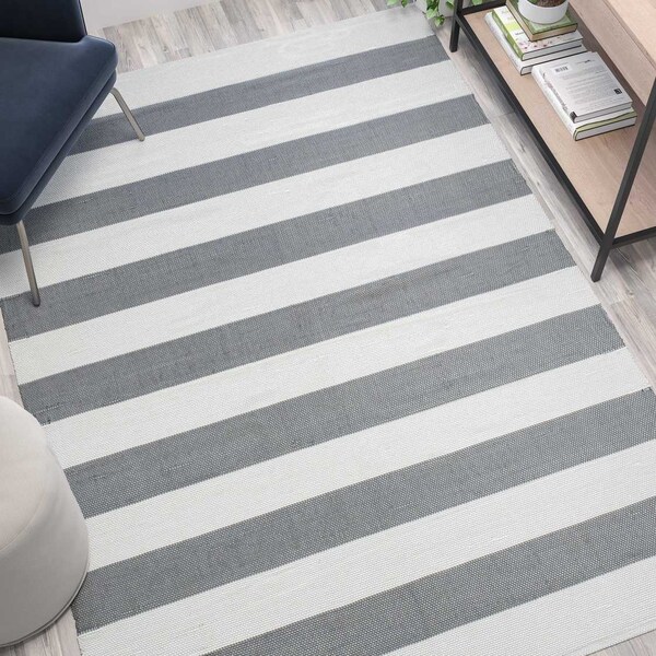 Flash Furniture 5x7 Indoor-Outdoor Grey/White Cabana Area Rug - CI-20-9409-57-GR-WH-GG
