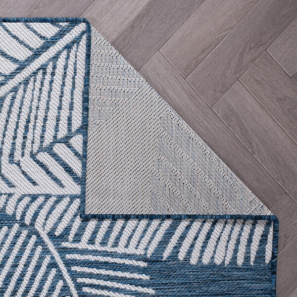 World Rug Gallery Distressed Palm Leaves Textured Flat Weave Indoor/Outdoor Area Rug 2' x 3' Navy - 114NAVY2X3