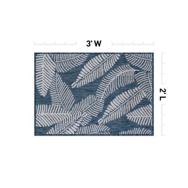 World Rug Gallery Distressed Palm Leaves Textured Flat Weave Indoor/Outdoor Area Rug 2' x 3' Navy - 114NAVY2X3