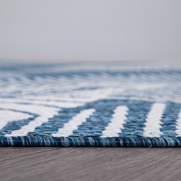 World Rug Gallery Distressed Palm Leaves Textured Flat Weave Indoor/Outdoor Area Rug 2' x 3' Navy - 114NAVY2X3