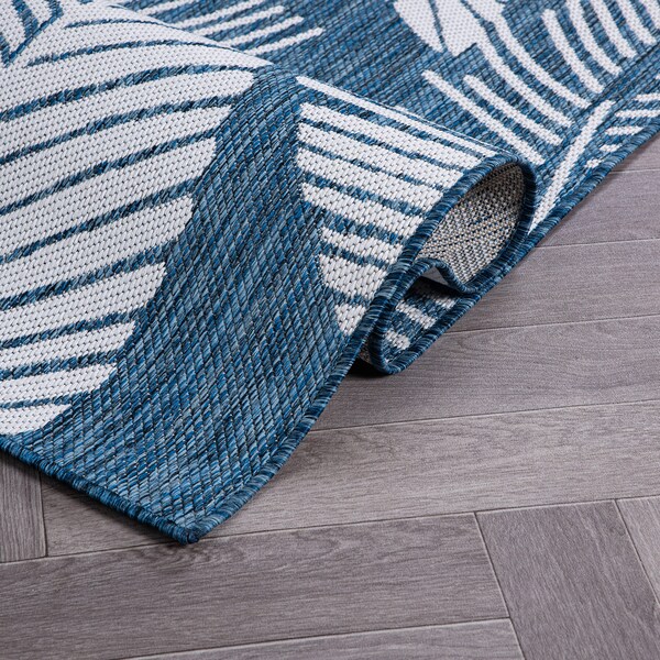 World Rug Gallery Distressed Palm Leaves Textured Flat Weave Indoor/Outdoor Area Rug 2' x 3' Navy - 114NAVY2X3