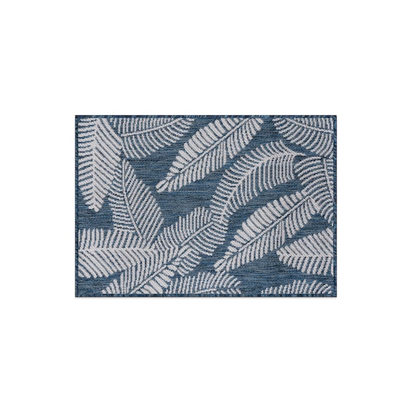 World Rug Gallery Distressed Palm Leaves Textured Flat Weave Indoor/Outdoor Area Rug 2' x 3' Navy - 114NAVY2X3