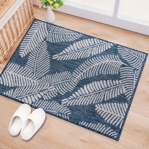 World Rug Gallery Distressed Palm Leaves Textured Flat Weave Indoor/Outdoor Area Rug 2' x 3' Navy - 114NAVY2X3