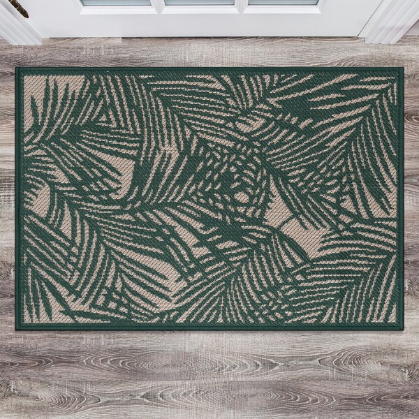World Rug Gallery Contemporary Palm Leaf Textured Flat Weave Indoor/Outdoor Area Rug 2' x 3' Green - 118GREEN2X3