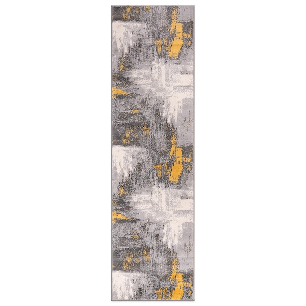 World Rug Gallery Bari Contemporary Abstract Art Runner Rug 2'x7' Yellow - 4055YELLOW2X7