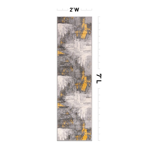World Rug Gallery Bari Contemporary Abstract Art Runner Rug 2'x7' Yellow - 4055YELLOW2X7