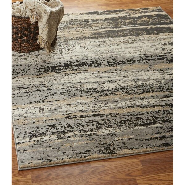 Homeroots 5 x 7 ft. Beige & Black Abstract Desert Area Rug - 395776