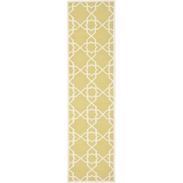 Safavieh 2 ft. 6 in. x 10 ft. Runner Contemporary Dhurries Olive and Ivory Flatweave Rug - DHU548A-210