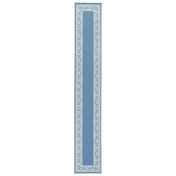 Manmade 20 x 120 in. Floral Border Extra Long Rectangle Runner Rug - Blue - MA2613941