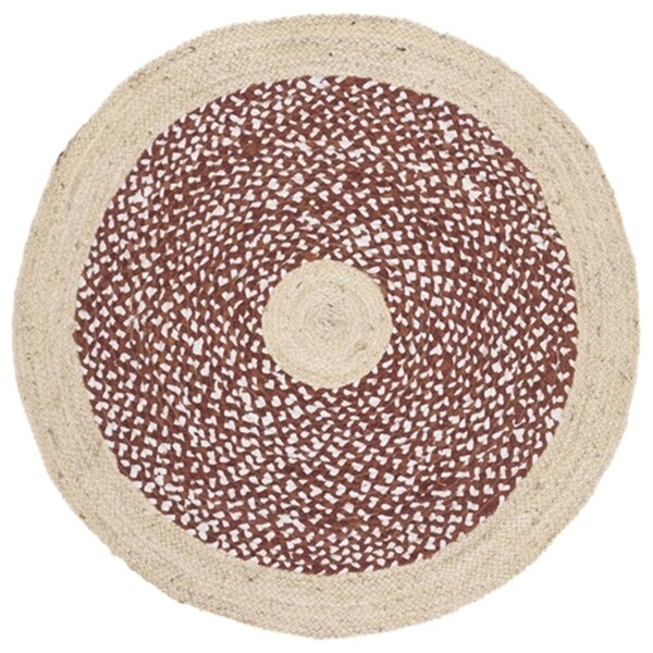Safavieh 3 x 3 ft. Cape Cod Collection Global Round Hand Woven Rug; Rust & Natural - CAP210P-3R