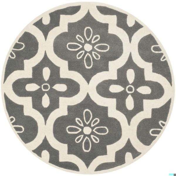 Safavieh 5 Ft. x 5 Ft. Round- Contemporary Chatham Dark Grey And Ivory Hand Tufted Rug - CHT751D-5R