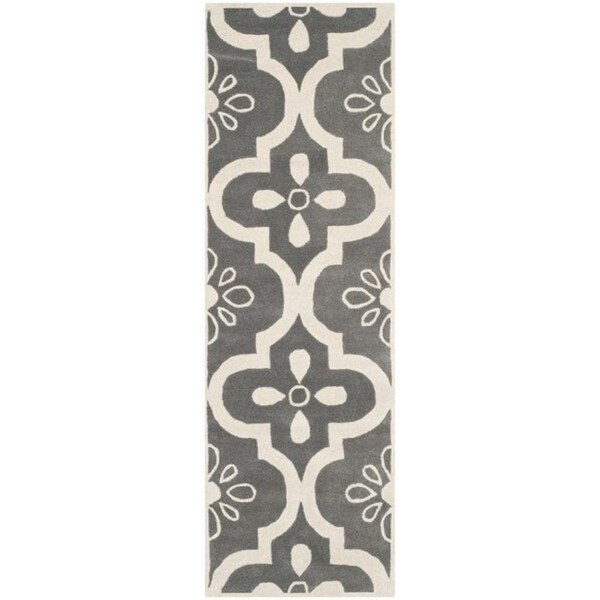 Safavieh 5 Ft. x 5 Ft. Round- Contemporary Chatham Dark Grey And Ivory Hand Tufted Rug - CHT751D-5R