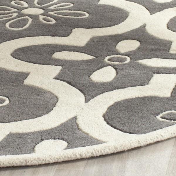 Safavieh 5 Ft. x 5 Ft. Round- Contemporary Chatham Dark Grey And Ivory Hand Tufted Rug - CHT751D-5R