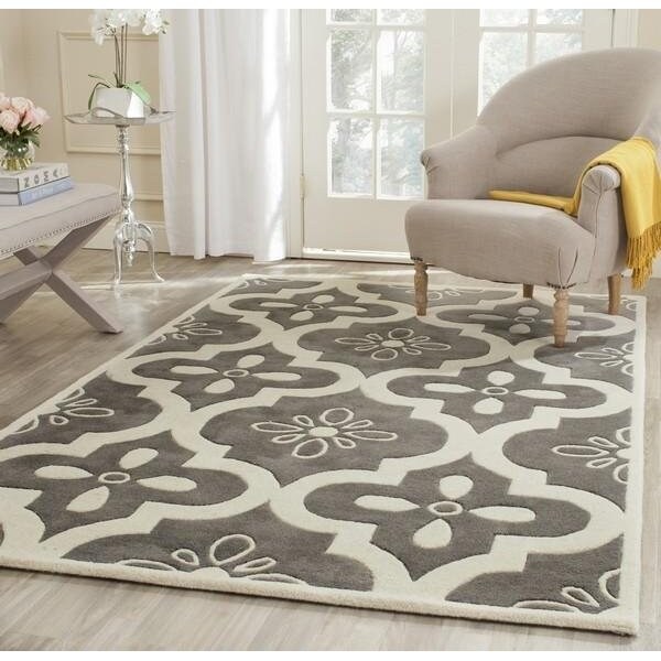Safavieh 5 Ft. x 5 Ft. Round- Contemporary Chatham Dark Grey And Ivory Hand Tufted Rug - CHT751D-5R