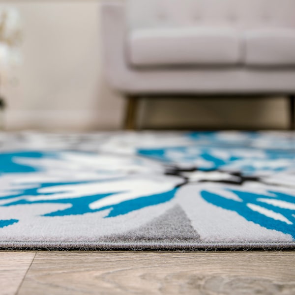 World Rug Gallery Modern Floral Area Rug 10' x 14' Blue Area Rug - 9098BLUE10X14