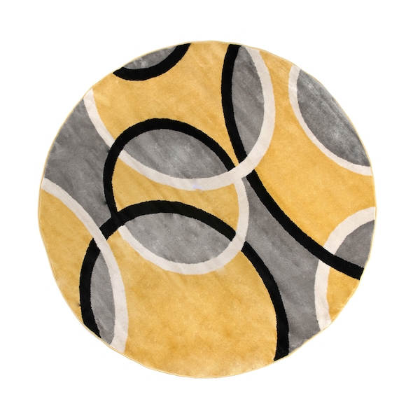 World Rug Gallery Contemporary Abstract Circles Area Rug 6'6'' Round Yellow - 368YELLOW6RND
