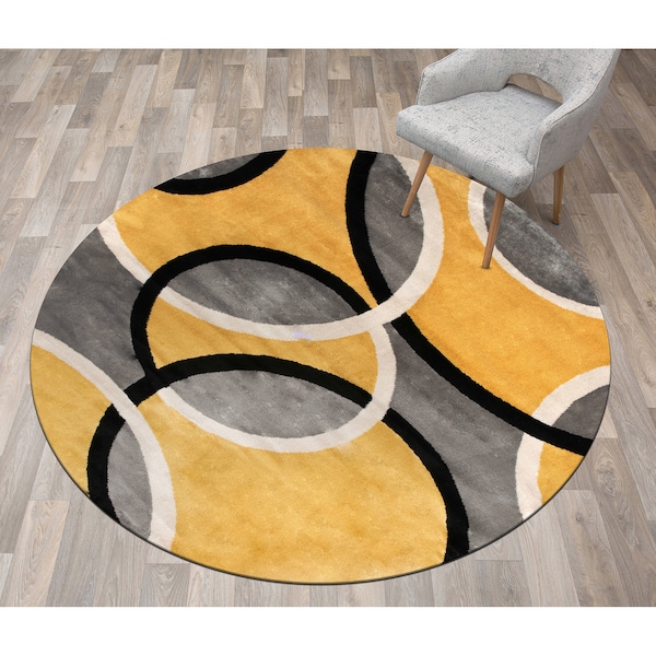 World Rug Gallery Contemporary Abstract Circles Area Rug 6'6'' Round Yellow - 368YELLOW6RND