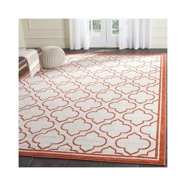 Safavieh 2 Ft.-6 In. X 4 Ft. Runner Indoor-Outdoor Amherst- Ivory And Orange Power Loomed Rug - AMT412F-24