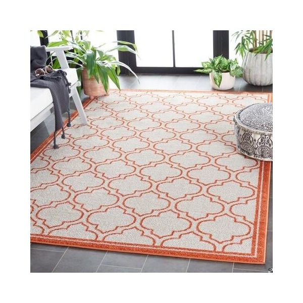 Safavieh 2 Ft.-6 In. X 4 Ft. Runner Indoor-Outdoor Amherst- Ivory And Orange Power Loomed Rug - AMT412F-24