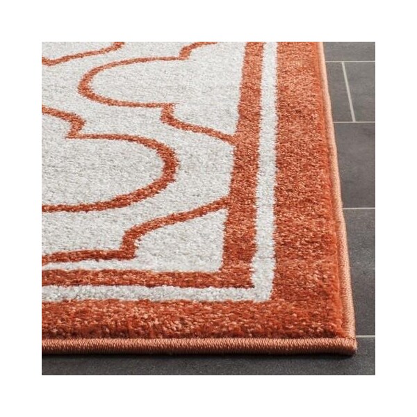 Safavieh 2 Ft.-6 In. X 4 Ft. Runner Indoor-Outdoor Amherst- Ivory And Orange Power Loomed Rug - AMT412F-24