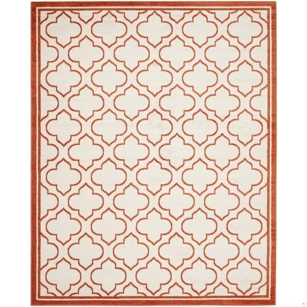 Safavieh 2 Ft.-6 In. X 4 Ft. Runner Indoor-Outdoor Amherst- Ivory And Orange Power Loomed Rug - AMT412F-24