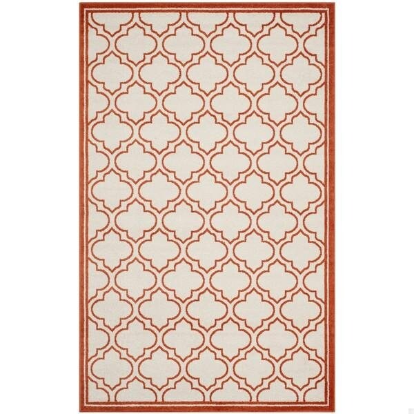 Safavieh 2 Ft.-6 In. X 4 Ft. Runner Indoor-Outdoor Amherst- Ivory And Orange Power Loomed Rug - AMT412F-24