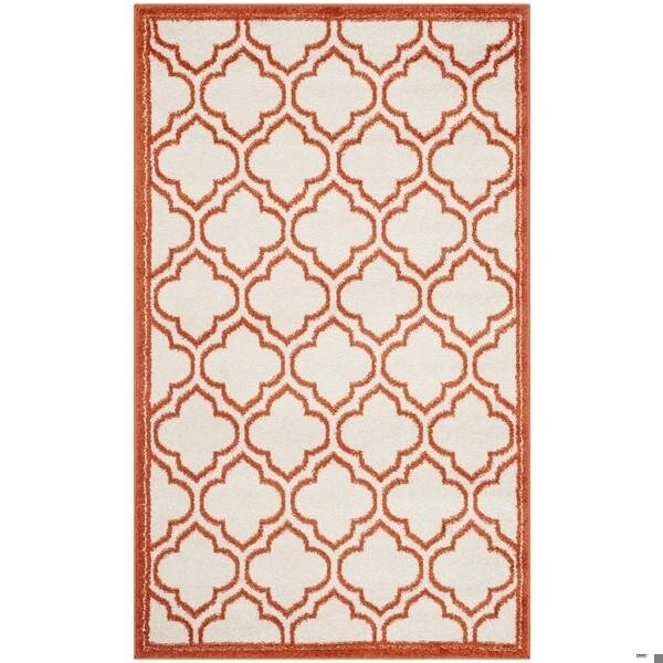 Safavieh 2 Ft.-6 In. X 4 Ft. Runner Indoor-Outdoor Amherst- Ivory And Orange Power Loomed Rug - AMT412F-24