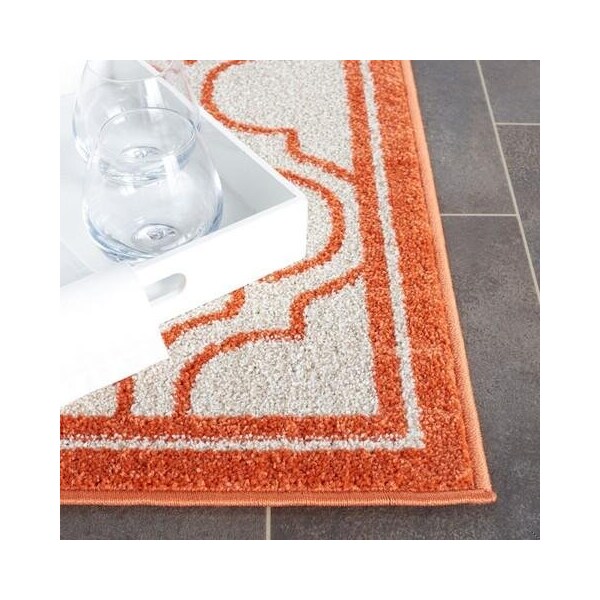 Safavieh 2 Ft.-6 In. X 4 Ft. Runner Indoor-Outdoor Amherst- Ivory And Orange Power Loomed Rug - AMT412F-24