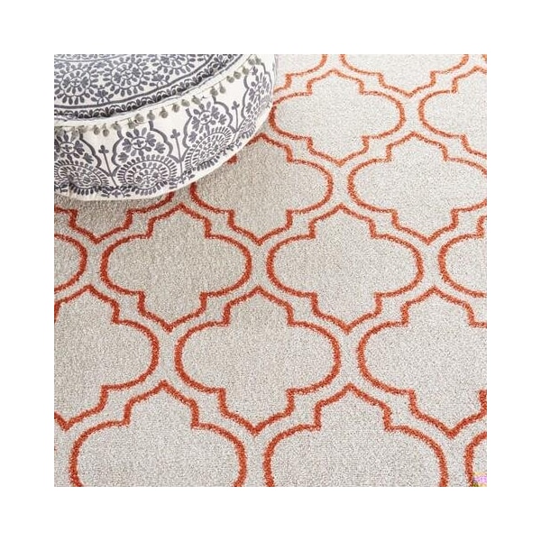Safavieh 2 Ft.-6 In. X 4 Ft. Runner Indoor-Outdoor Amherst- Ivory And Orange Power Loomed Rug - AMT412F-24