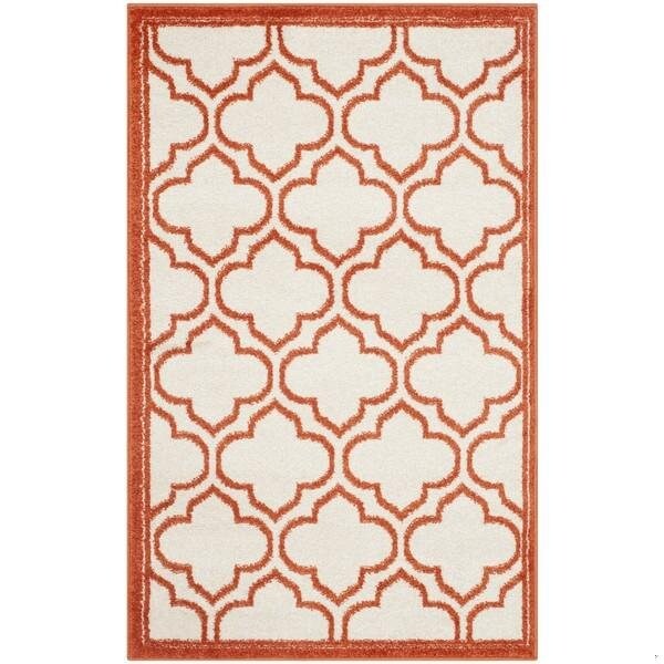 Safavieh 2 Ft.-6 In. X 4 Ft. Runner Indoor-Outdoor Amherst- Ivory And Orange Power Loomed Rug - AMT412F-24