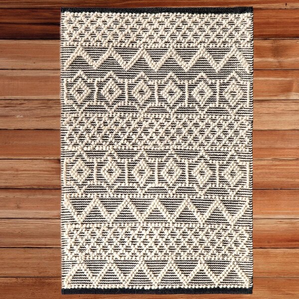 Perspectiva 3 x 5 ft. Hand Woven Wool Flatweave Kilim Rug Black & White - Rectangle - PE3164239
