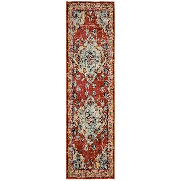 Safavieh Monaco Power Loomed Runner Rug, Orange and Light Blue - 2 ft.-2 in. x 8 ft. - MNC243H-28