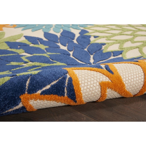 Homeroots 2 x 8 ft. Orange Floral Outdoor Runner Rug - 384628