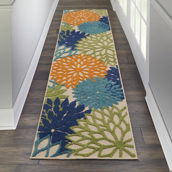 Homeroots 2 x 8 ft. Orange Floral Outdoor Runner Rug - 384628
