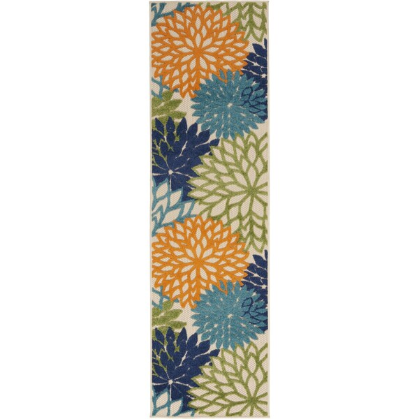 Homeroots 2 x 8 ft. Orange Floral Outdoor Runner Rug - 384628