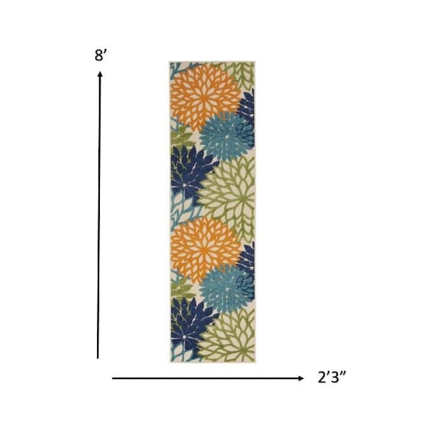 Homeroots 2 x 8 ft. Orange Floral Outdoor Runner Rug - 384628