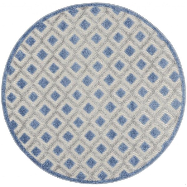 Homeroots 4 ft. Round Blue & Gray Indoor & Outdoor Area Rug - 385150