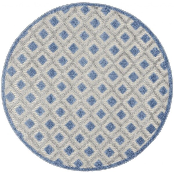 Homeroots 4 ft. Round Blue & Gray Indoor & Outdoor Area Rug - 385150