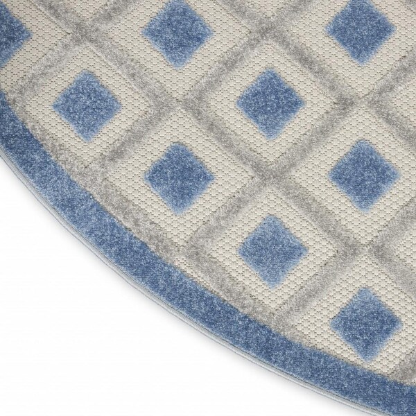 Homeroots 4 ft. Round Blue & Gray Indoor & Outdoor Area Rug - 385150
