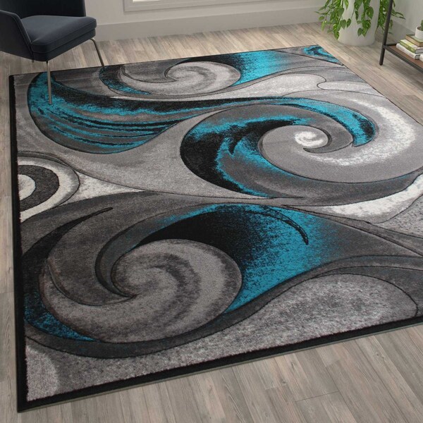 Flash Furniture Turquoise 8' x 10' Modern Ocean Waves Area Rug - ACD-RG410-810-TQ-GG