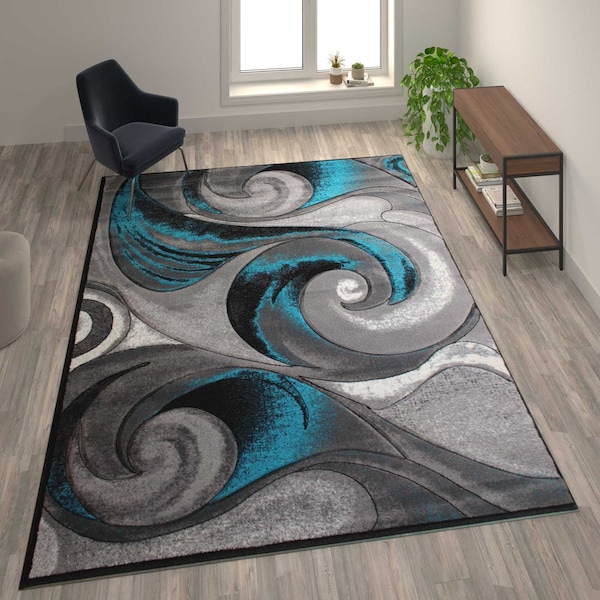 Flash Furniture Turquoise 8' x 10' Modern Ocean Waves Area Rug - ACD-RG410-810-TQ-GG