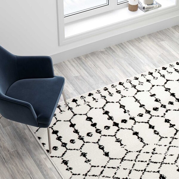 Flash Furniture Geometric Bohemian Low Pile Rug - 8' x 10' - Ivory/Black - RC-CR19-1330-810-WH-GG
